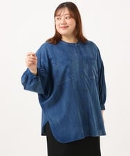 OLBID51149 eur3(エウルキューブ) 【大きいサイズ】ノーカラーシア―デニムシャツ ネイビー