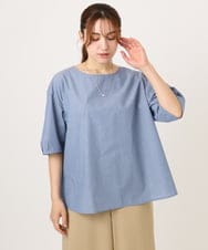OLBID52089 eur3(エウルキューブ) 【大きいサイズ】5分袖タックブラウス ブルー