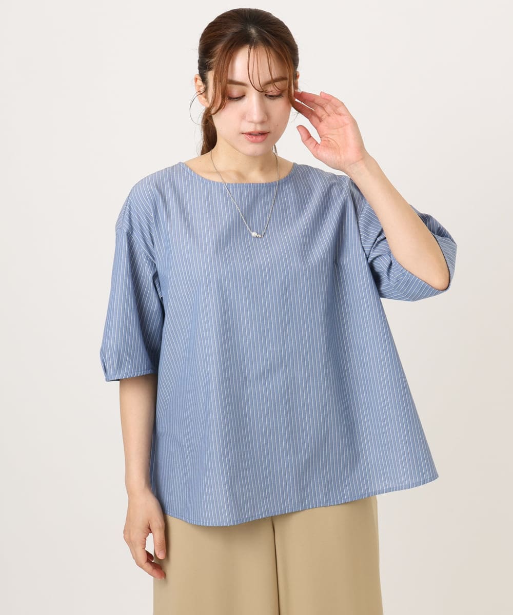 OLBID52089 eur3(エウルキューブ) 【大きいサイズ】5分袖タックブラウス ブルー