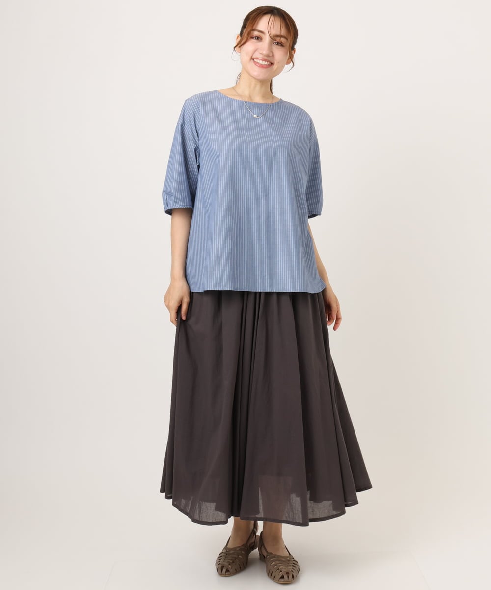 OLBID52089 eur3(エウルキューブ) 【大きいサイズ】5分袖タックブラウス ブルー
