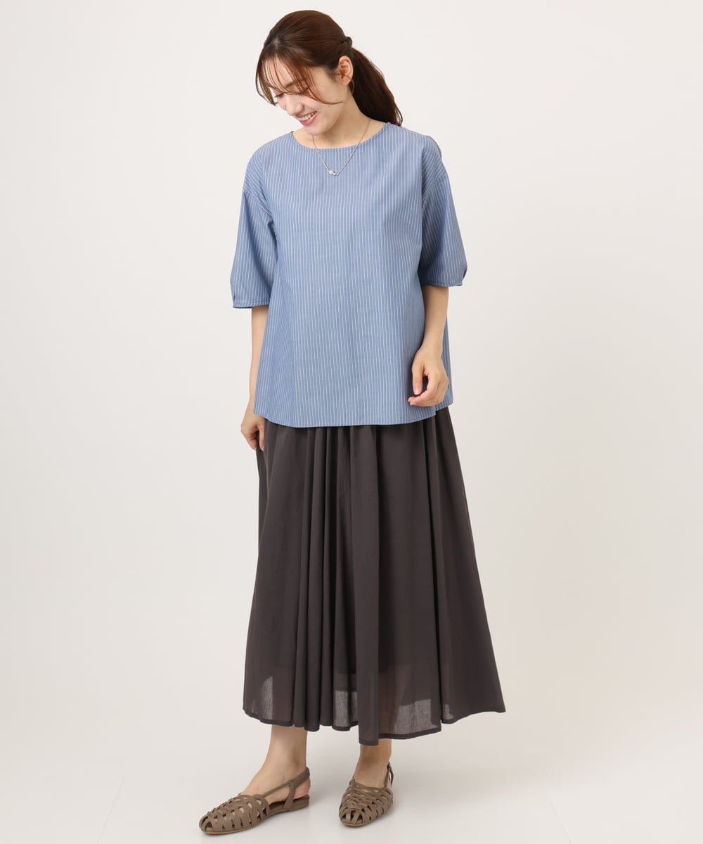 OLBID52089 eur3(エウルキューブ) 【大きいサイズ】5分袖タックブラウス ブルー