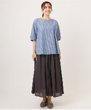 OLBID52089 eur3(エウルキューブ) 【大きいサイズ】5分袖タックブラウス ブルー