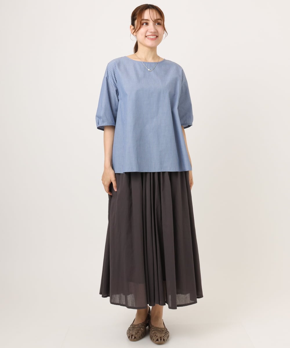 OLBID52089 eur3(エウルキューブ) 【大きいサイズ】5分袖タックブラウス ブルー
