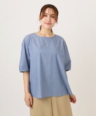 OLBID52089 eur3(エウルキューブ) 【WEB先行販売】【大きいサイズ】5分袖タックブラウス ブルー
