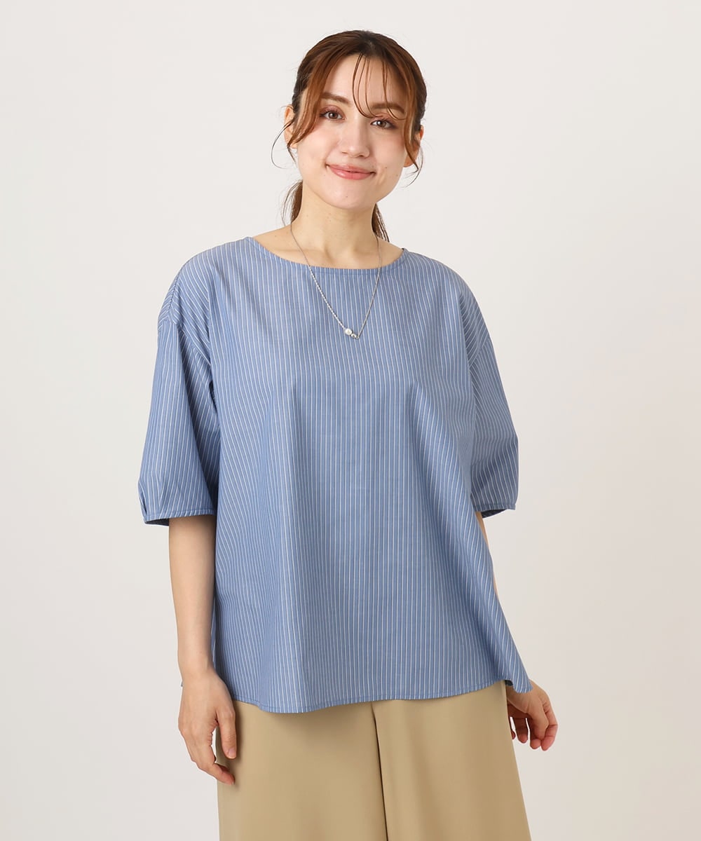 OLBID52089 eur3(エウルキューブ) 【WEB先行販売】【大きいサイズ】5分袖タックブラウス ブルー