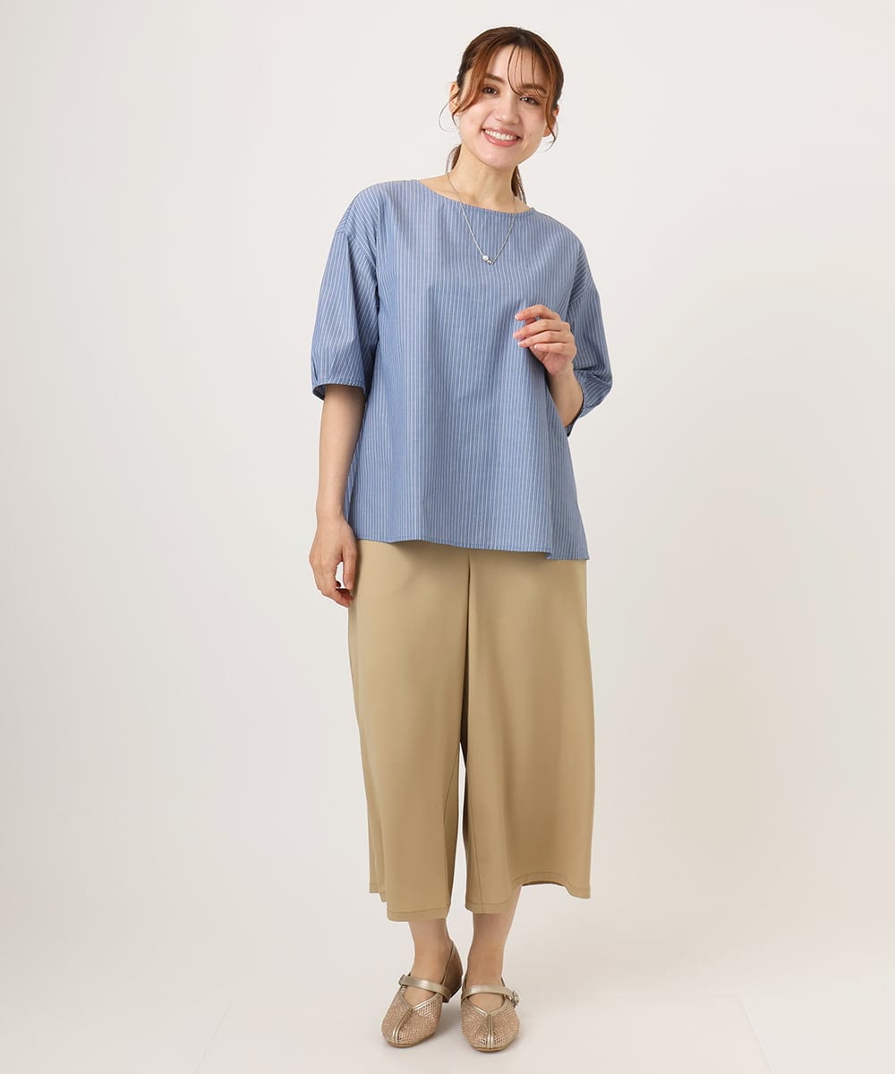 OLBID52089 eur3(エウルキューブ) 【WEB先行販売】【大きいサイズ】5分袖タックブラウス ブルー
