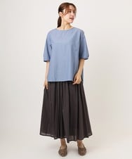 OLBID52089 eur3(エウルキューブ) 【WEB先行販売】【大きいサイズ】5分袖タックブラウス ブルー