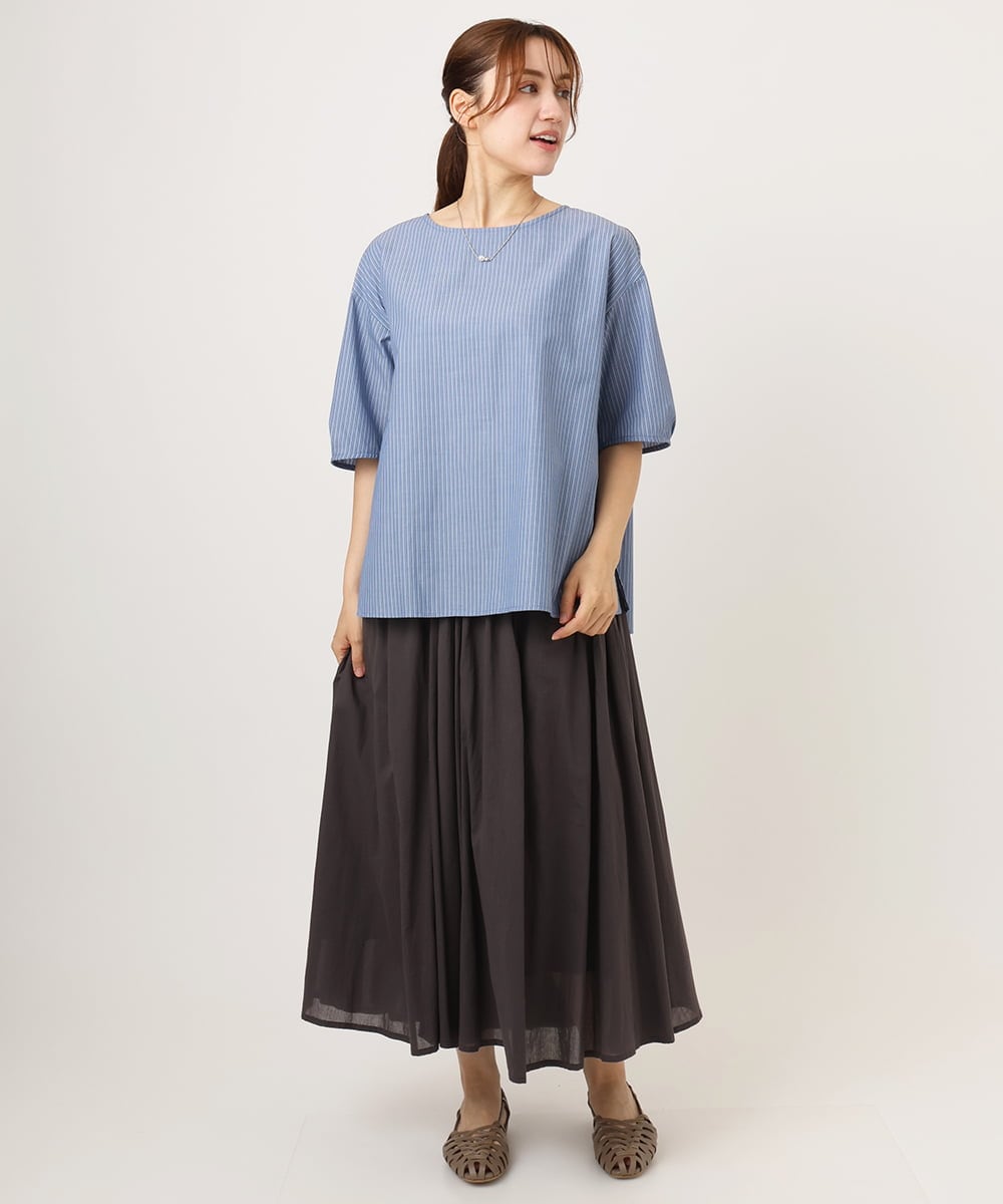 OLBID52089 eur3(エウルキューブ) 【WEB先行販売】【大きいサイズ】5分袖タックブラウス ブルー