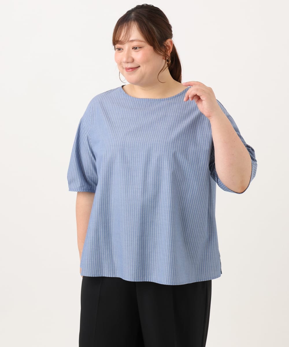 OLBID52089 eur3(エウルキューブ) 【大きいサイズ】5分袖タックブラウス ブルー
