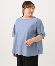 OLBID52089 eur3(エウルキューブ) 【大きいサイズ】5分袖タックブラウス ブルー