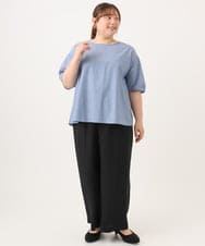 OLBID52089 eur3(エウルキューブ) 【大きいサイズ】5分袖タックブラウス ブルー