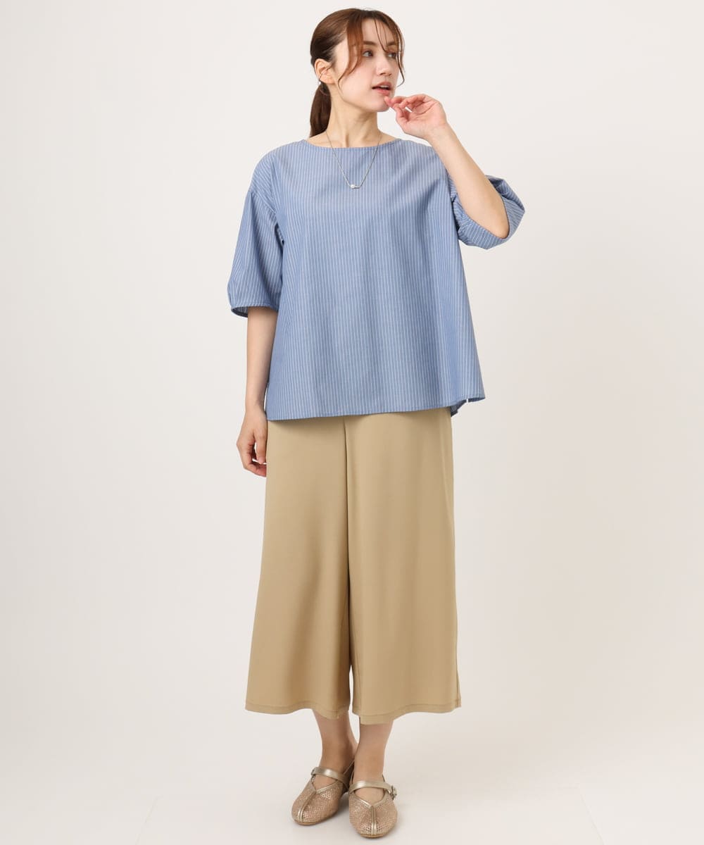 OLBID52089 eur3(エウルキューブ) 【大きいサイズ】5分袖タックブラウス ブルー