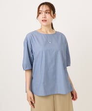 OLBID52089 eur3(エウルキューブ) 【大きいサイズ】5分袖タックブラウス ブルー