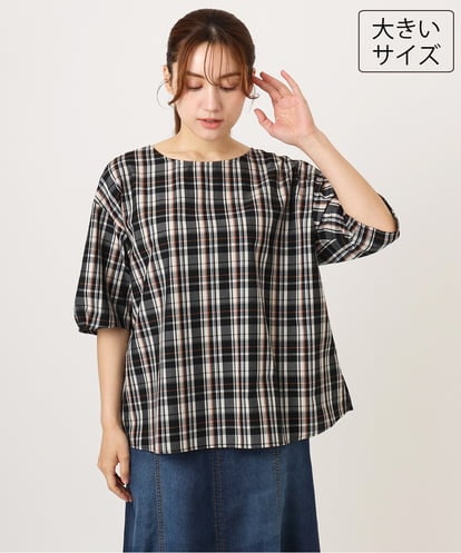 OLBID52089 eur3 【WEB先行販売】【大きいサイズ】5分袖タックブラウス