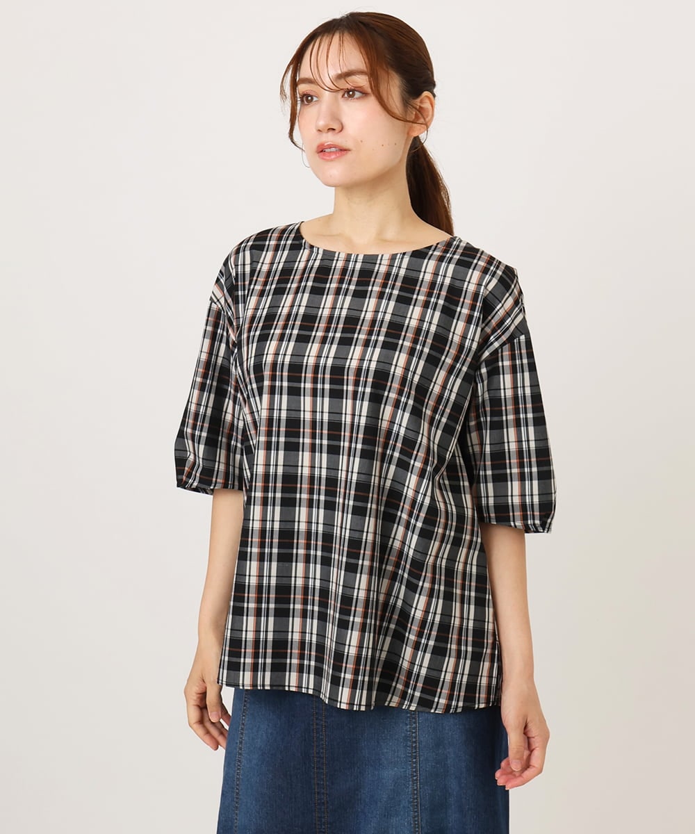 OLBID52089 eur3(エウルキューブ) 【WEB先行販売】【大きいサイズ】5分袖タックブラウス ブラック