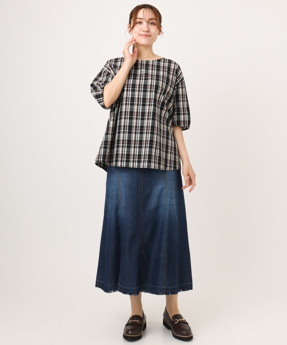 OLBID52089 eur3(エウルキューブ) 【大きいサイズ】5分袖タックブラウス ブラック