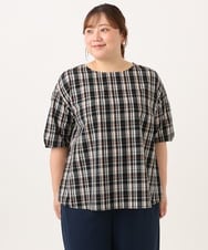 OLBID52089 eur3(エウルキューブ) 【大きいサイズ】5分袖タックブラウス ブラック