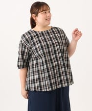 OLBID52089 eur3(エウルキューブ) 【大きいサイズ】5分袖タックブラウス ブラック