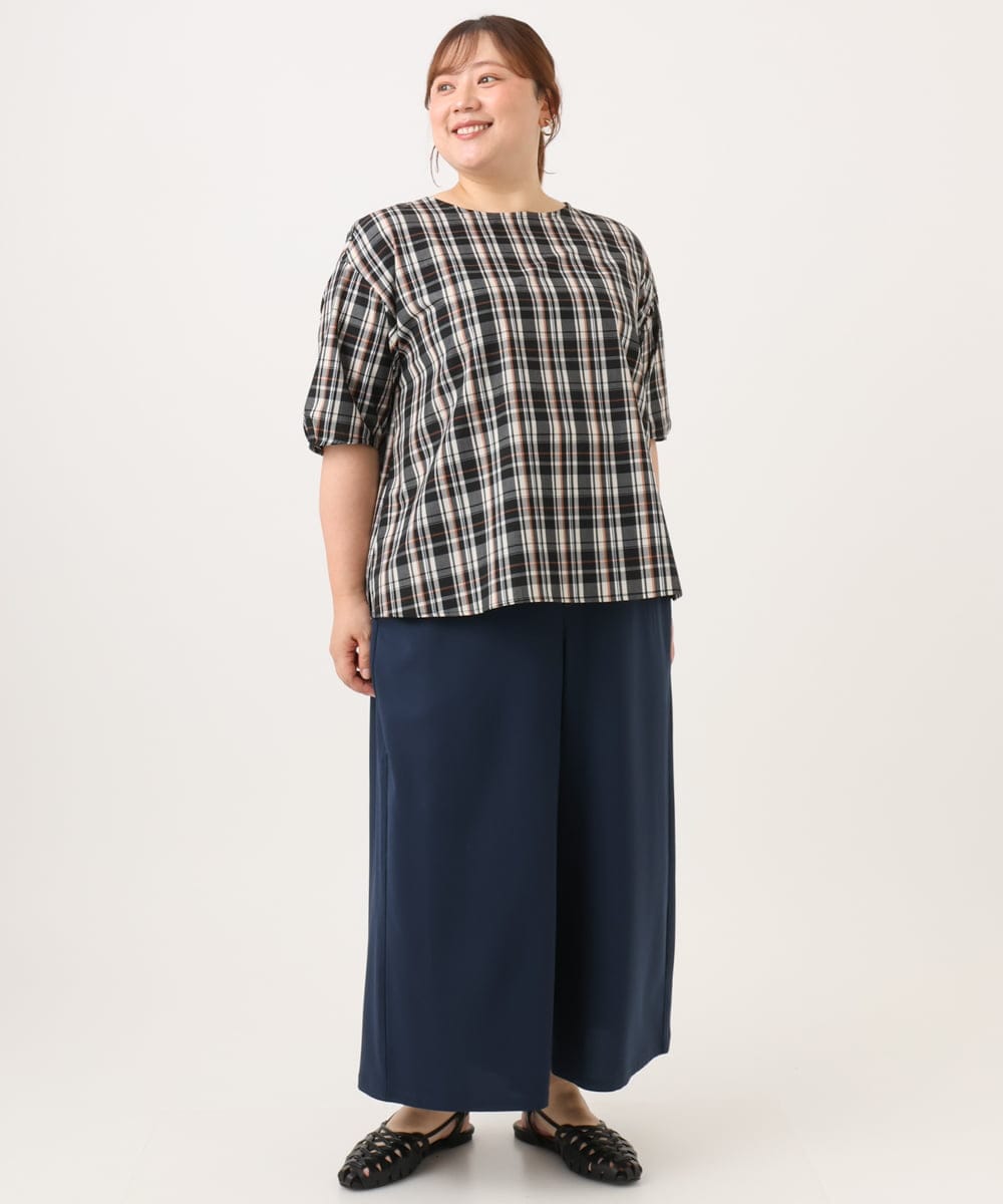 OLBID52089 eur3(エウルキューブ) 【大きいサイズ】5分袖タックブラウス ブラック