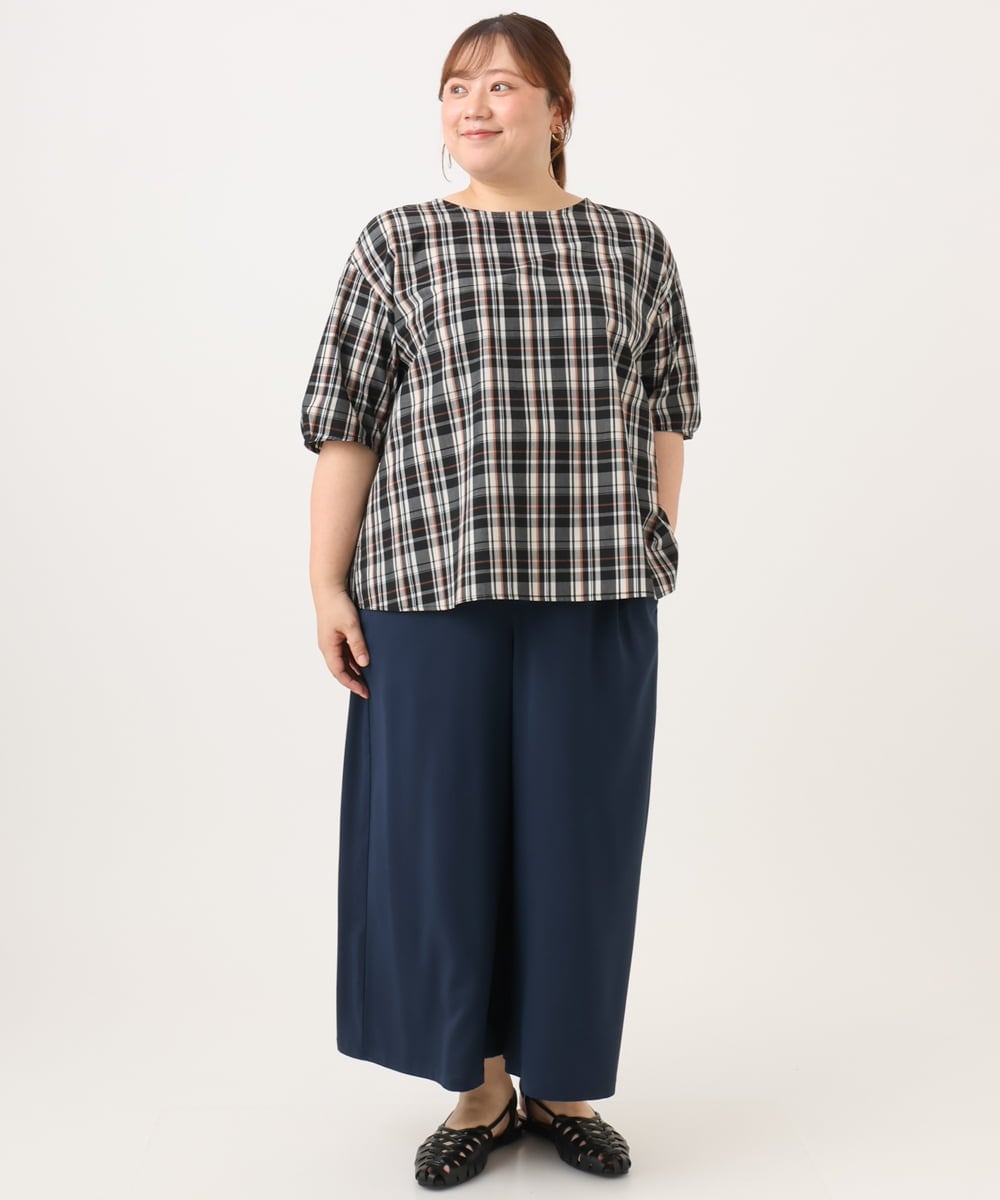 OLBID52089 eur3(エウルキューブ) 【大きいサイズ】5分袖タックブラウス ブラック