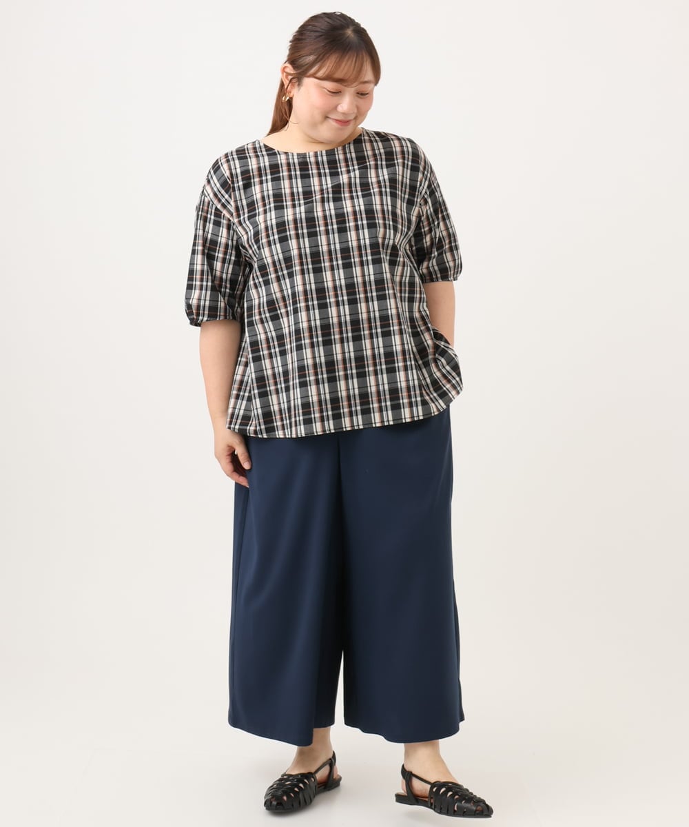 OLBID52089 eur3(エウルキューブ) 【大きいサイズ】5分袖タックブラウス ブラック