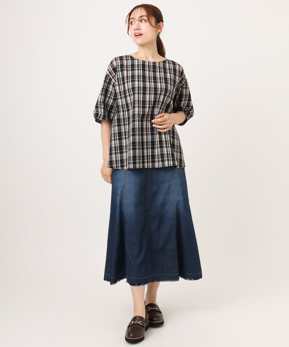 OLBID52089 eur3(エウルキューブ) 【大きいサイズ】5分袖タックブラウス ブラック