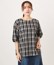 OLBID52089 eur3(エウルキューブ) 【大きいサイズ】5分袖タックブラウス ブラック