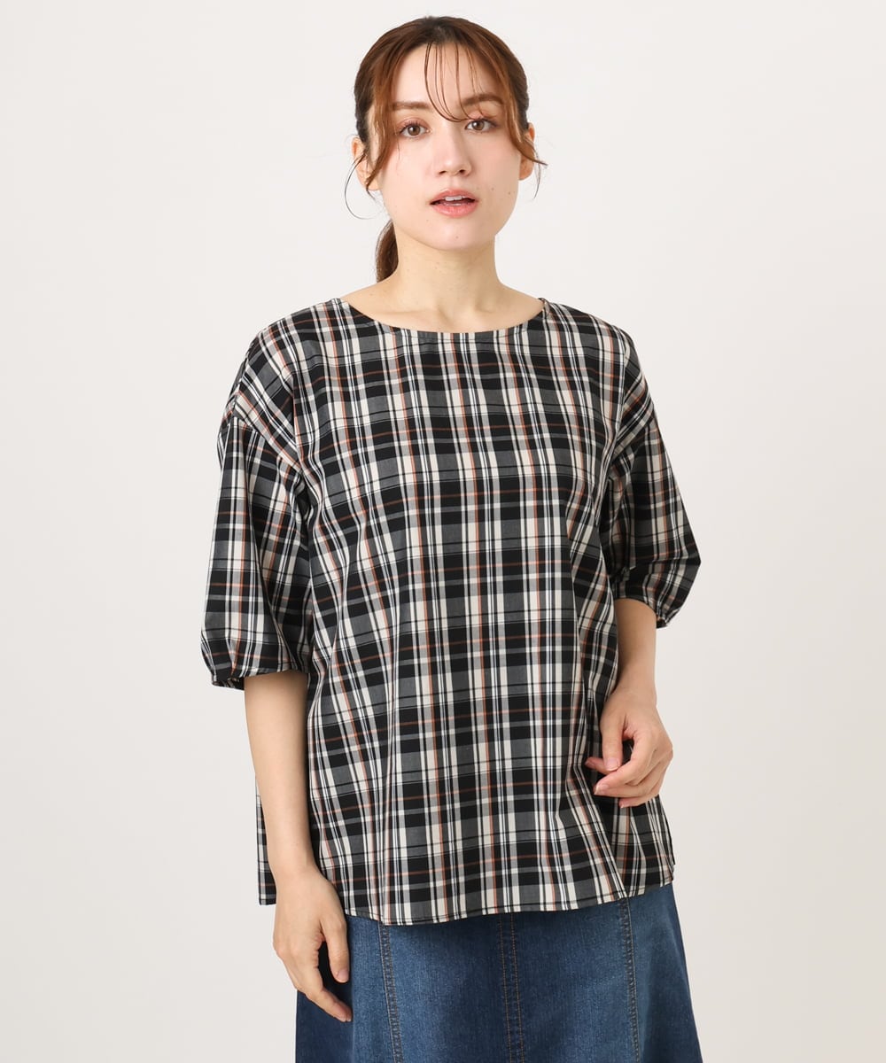 OLBID52089 eur3(エウルキューブ) 【大きいサイズ】5分袖タックブラウス ブラック
