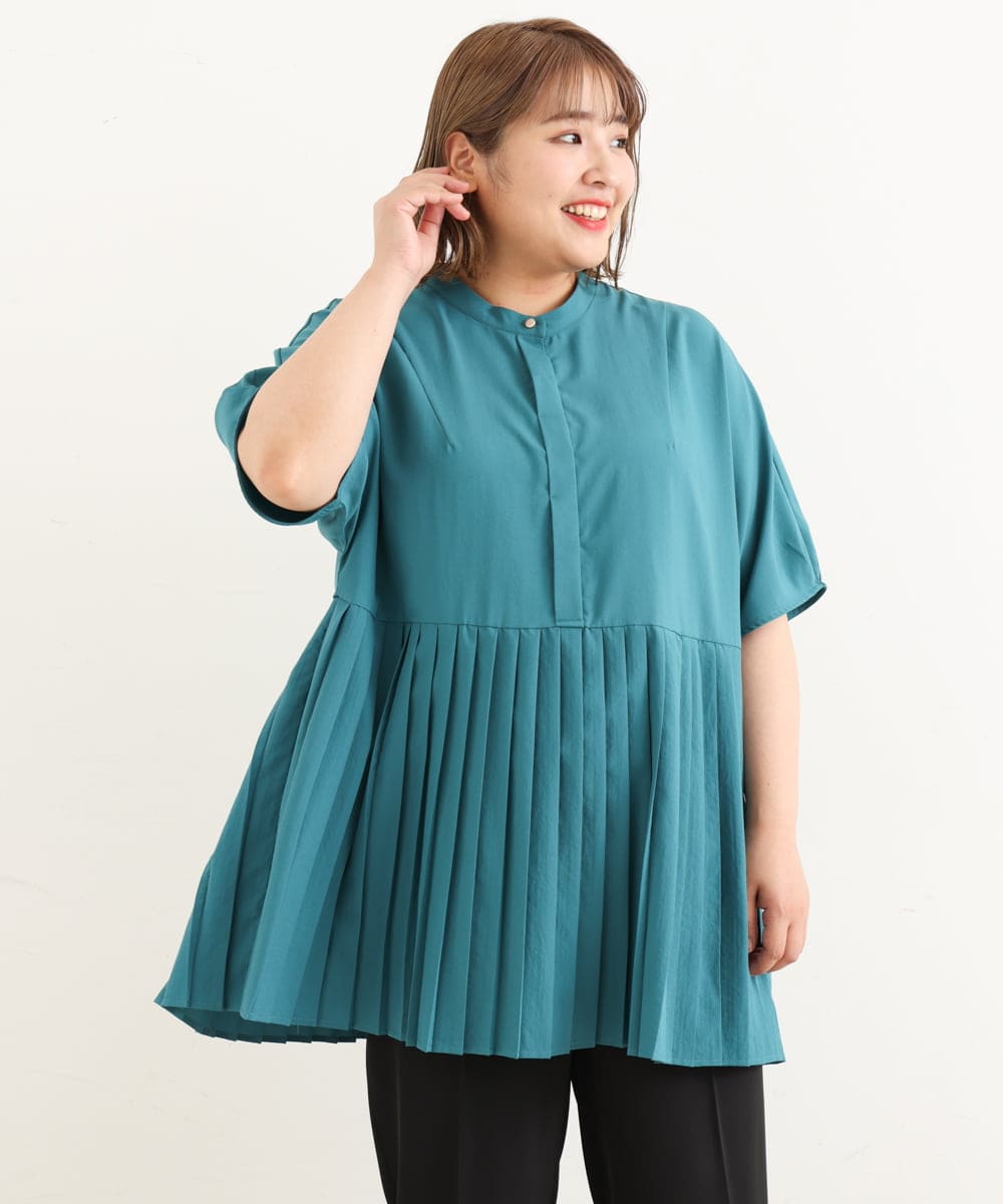 OLBIP36090 eur3(エウルキューブ) 【大きいサイズ】プリーツチュニック グリーン(35)