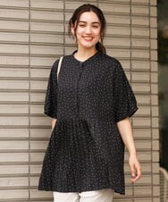 OLBIP36090 eur3(エウルキューブ) 【大きいサイズ】プリーツチュニック ブラック(94)(ドット柄)