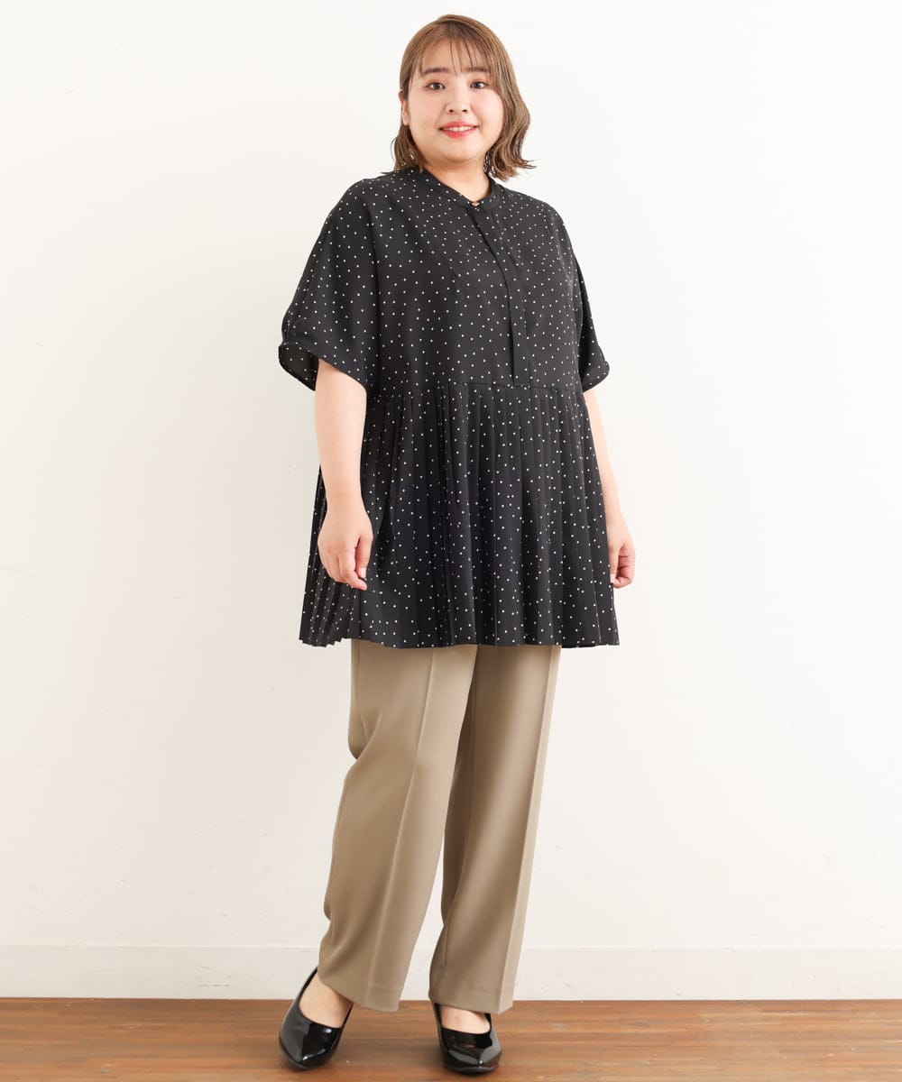 OLBIP36090 eur3(エウルキューブ) 【大きいサイズ】プリーツチュニック ブラック(94)(ドット柄)