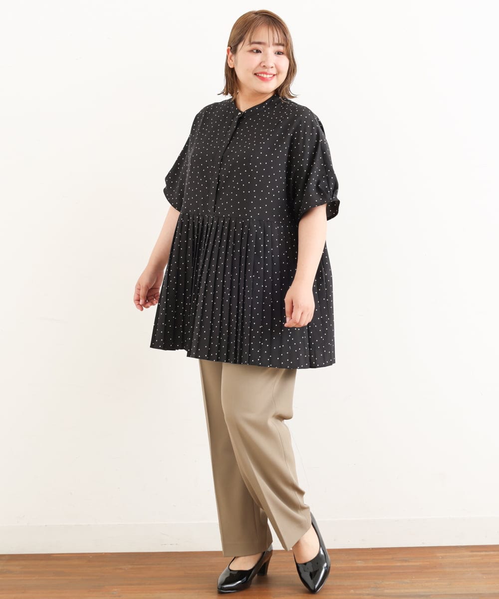 OLBIP36090 eur3(エウルキューブ) 【大きいサイズ】プリーツチュニック ブラック(94)(ドット柄)