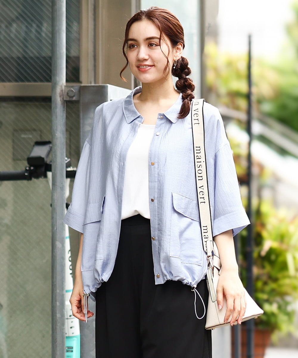 OLBIV43099 eur3(エウルキューブ) 【大きいサイズ】シアーハーフスリーブシャツ ライトブルー(50)