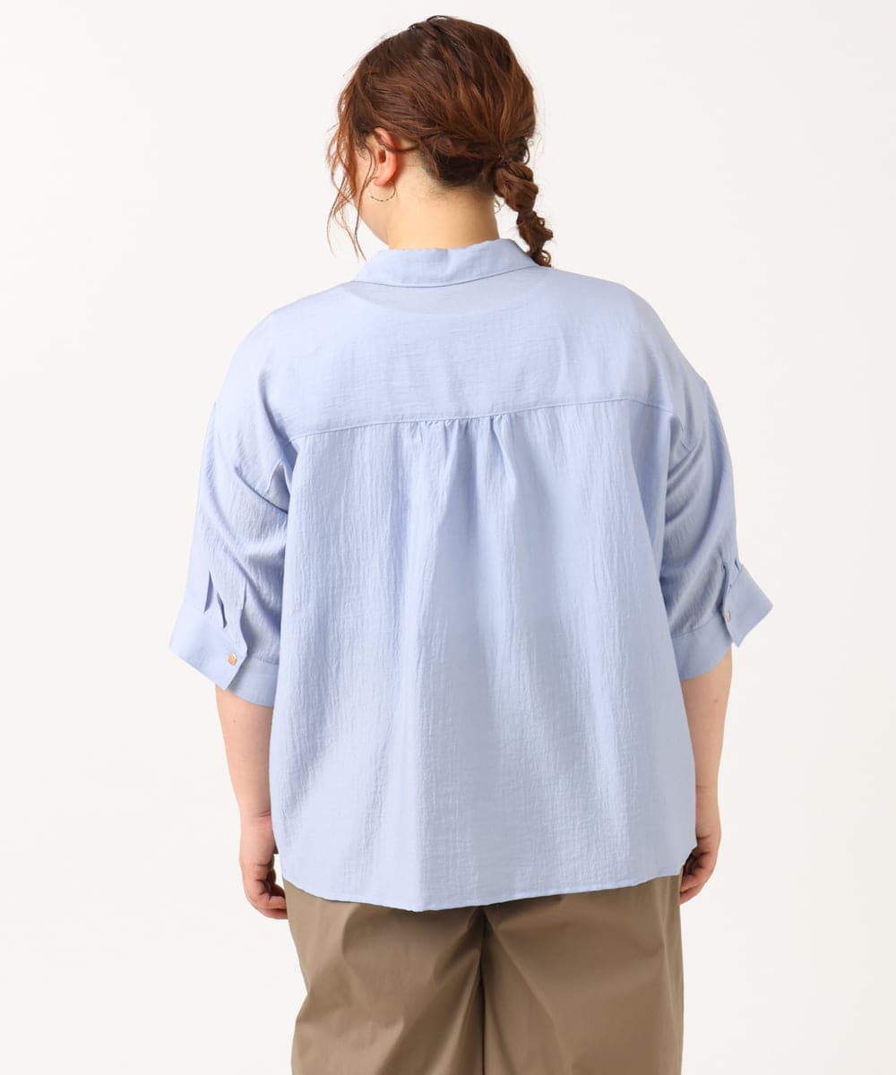 OLBIV43099 eur3(エウルキューブ) 【大きいサイズ】シアーハーフスリーブシャツ ライトブルー(50)