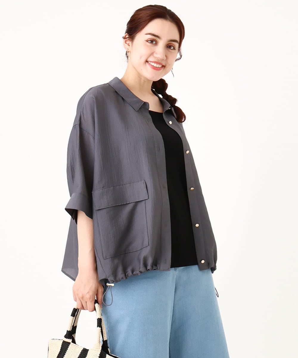 OLBIV43099 eur3(エウルキューブ) 【大きいサイズ】シアーハーフスリーブシャツ ダークグレー(93)