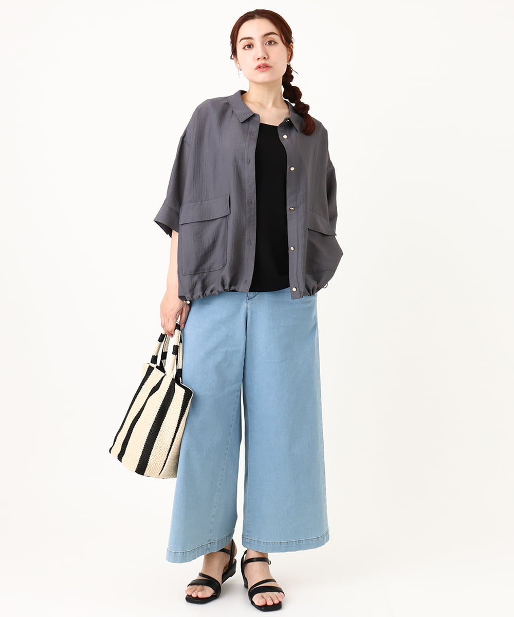 OLBIV43099 eur3(エウルキューブ) 【大きいサイズ】シアーハーフスリーブシャツ ダークグレー(93)