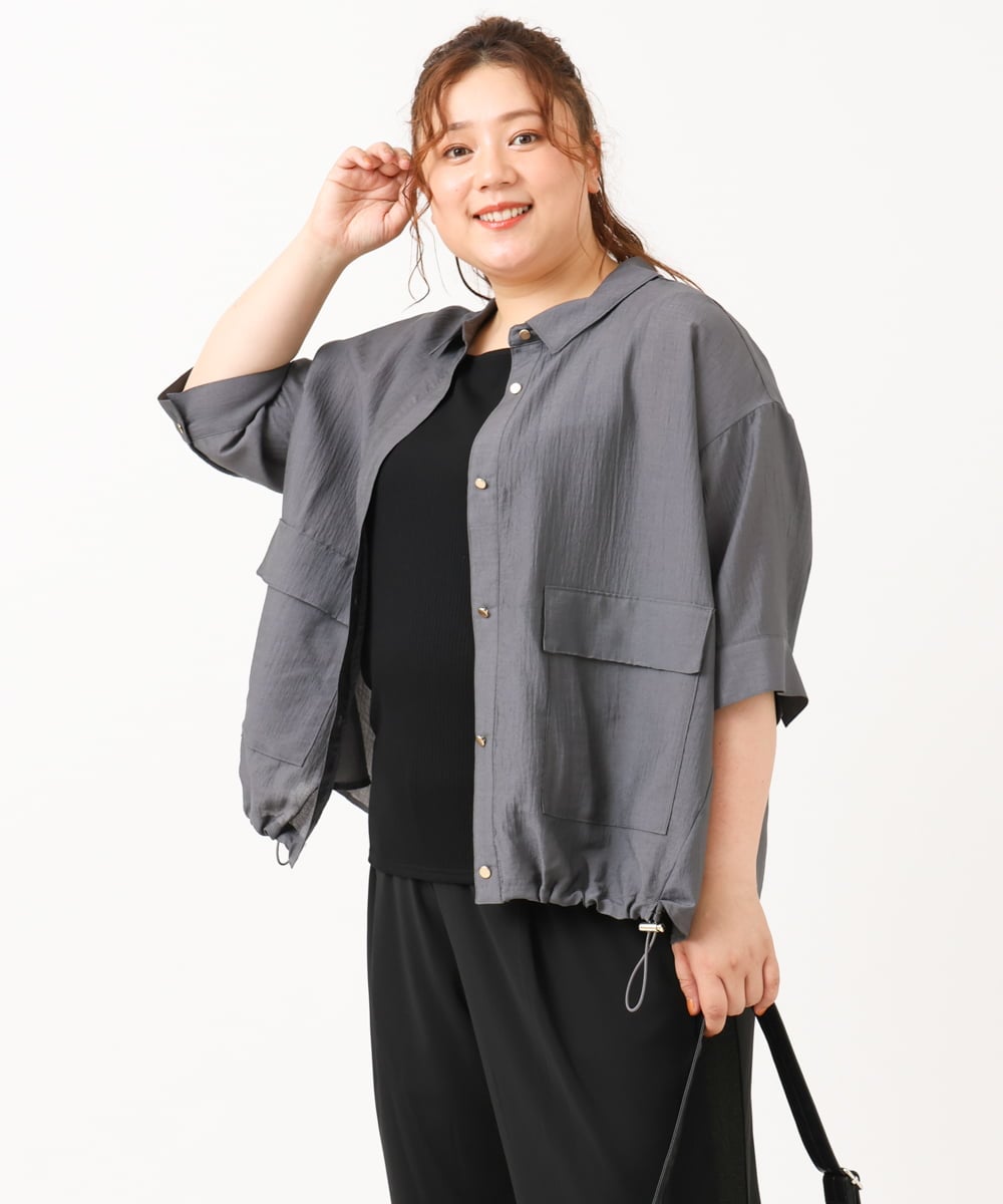 OLBIV43099 eur3(エウルキューブ) 【大きいサイズ】シアーハーフスリーブシャツ ダークグレー(93)