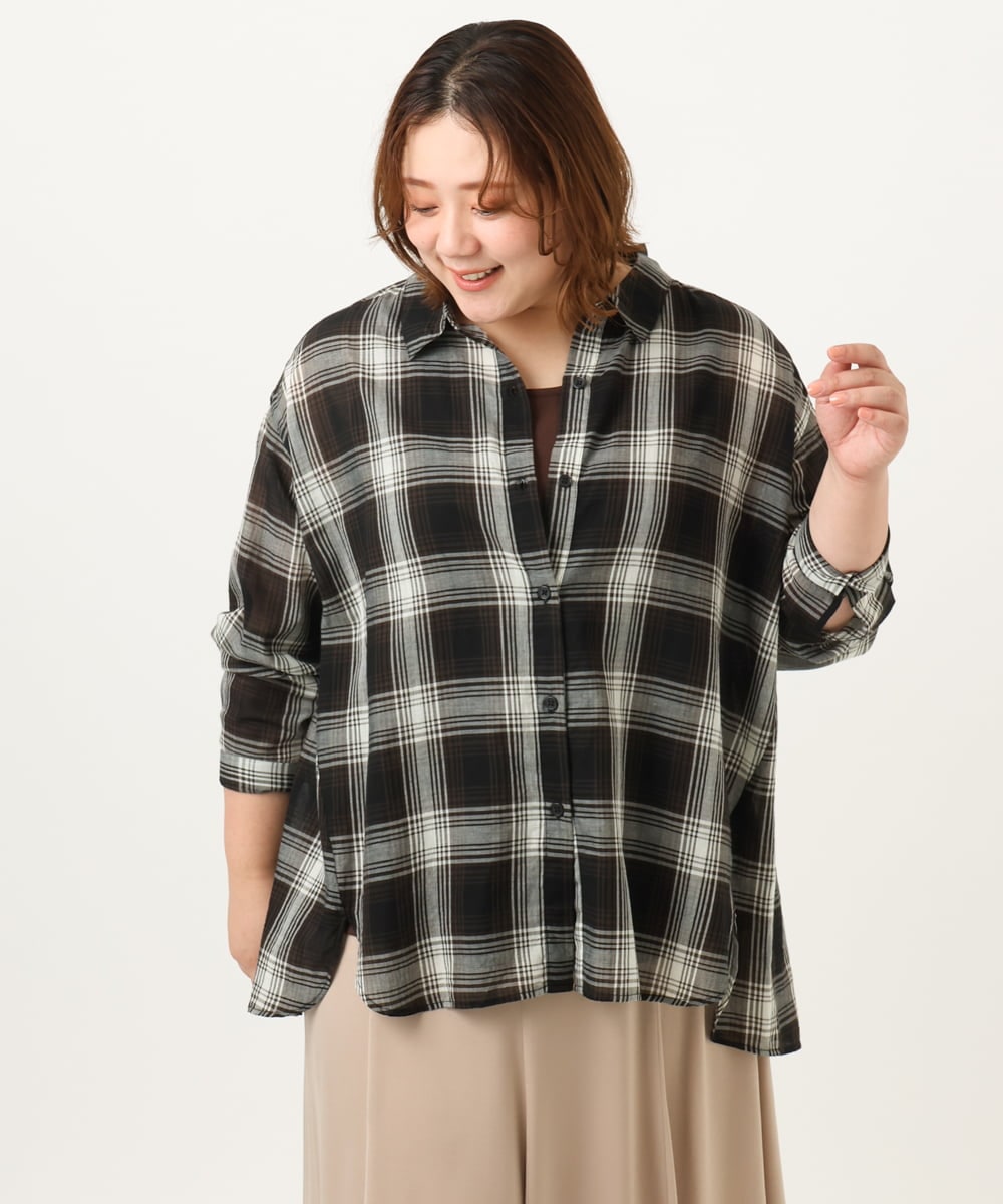 OLBJA01089 eur3(エウルキューブ) 【大きいサイズ】コットンシアーシャツ アイボリー(80)