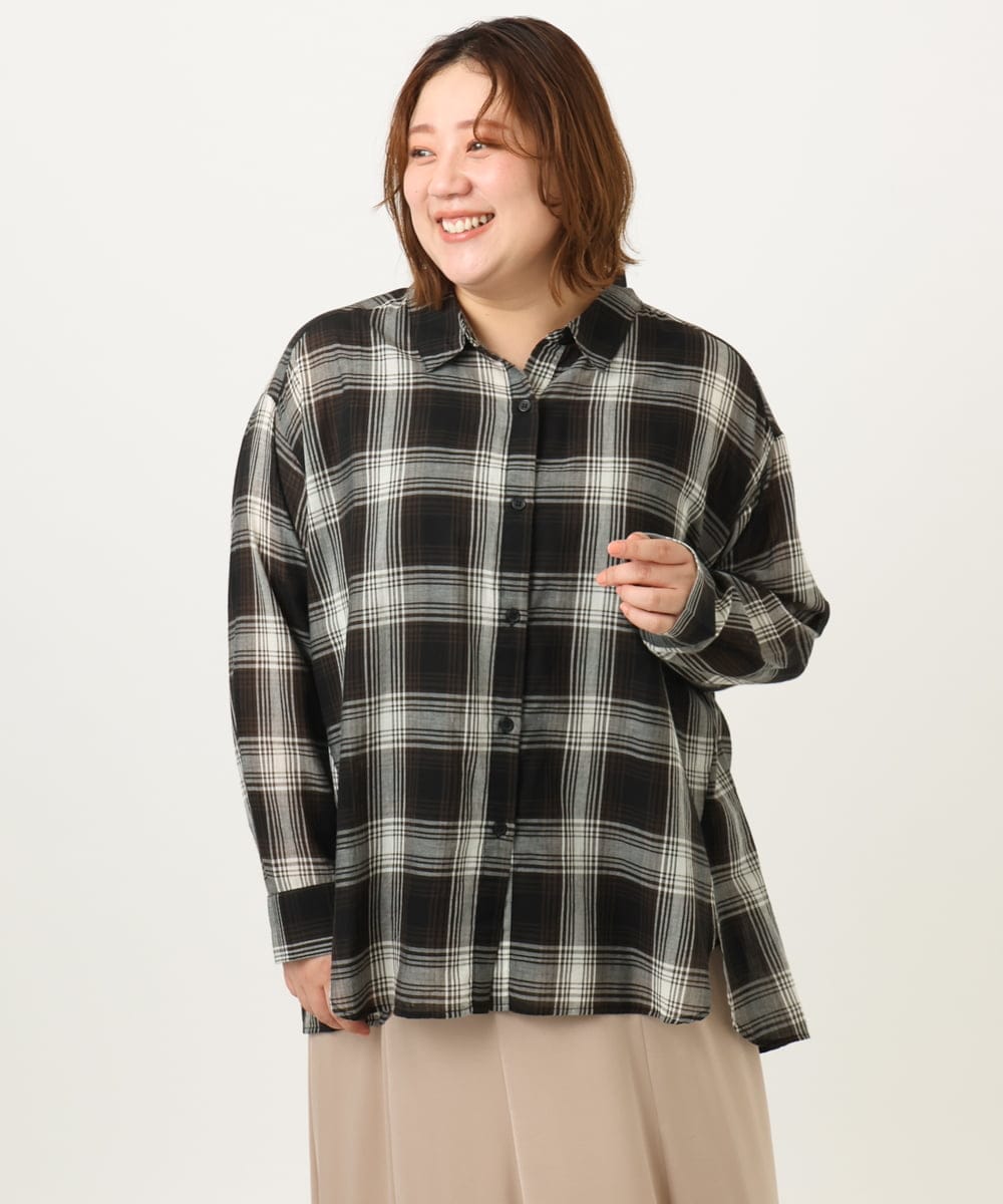 OLBJA01089 eur3(エウルキューブ) 【大きいサイズ】コットンシアーシャツ アイボリー(80)