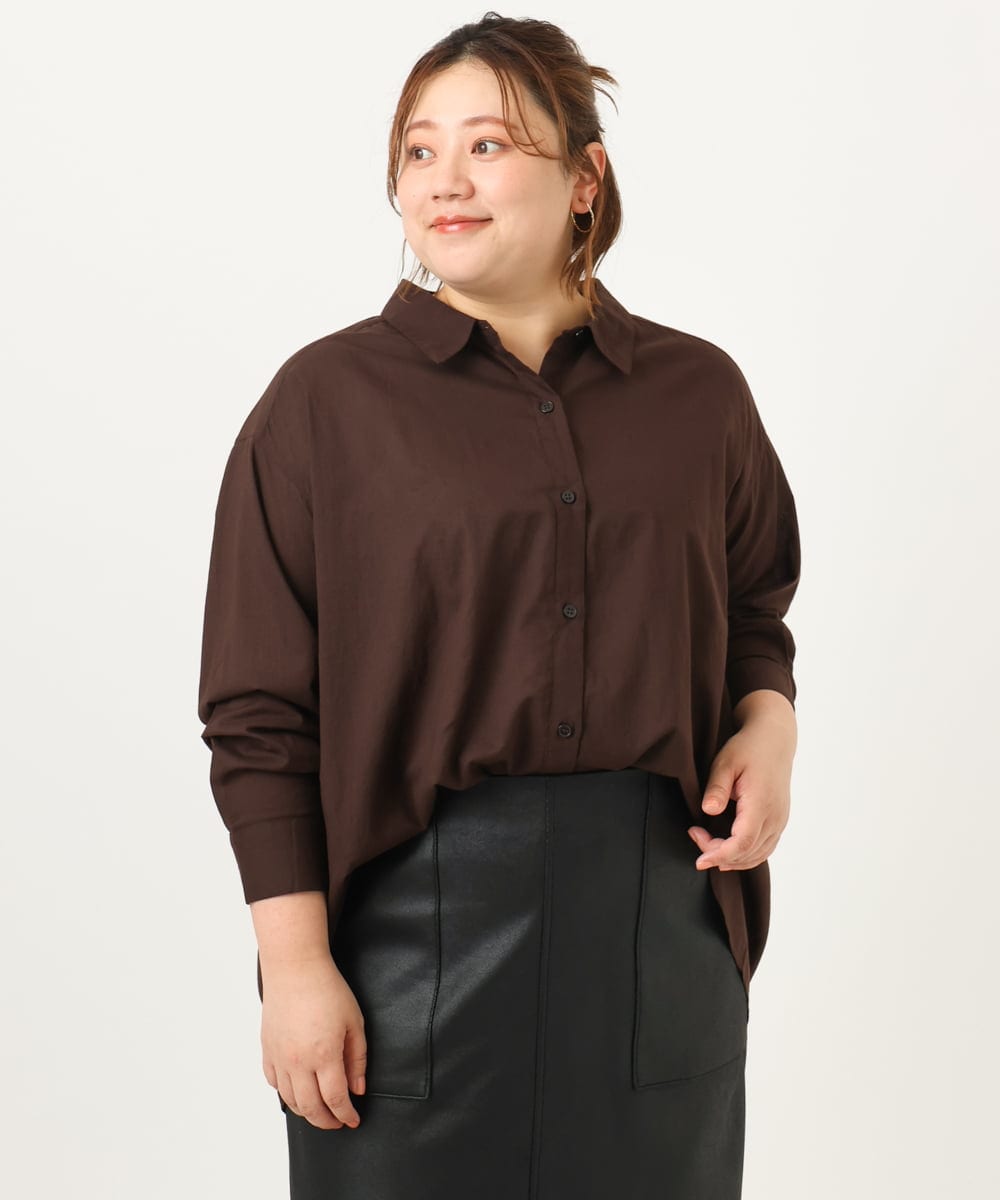 OLBJA01089 eur3(エウルキューブ) 【大きいサイズ】コットンシアーシャツ ダークブラウン(87)