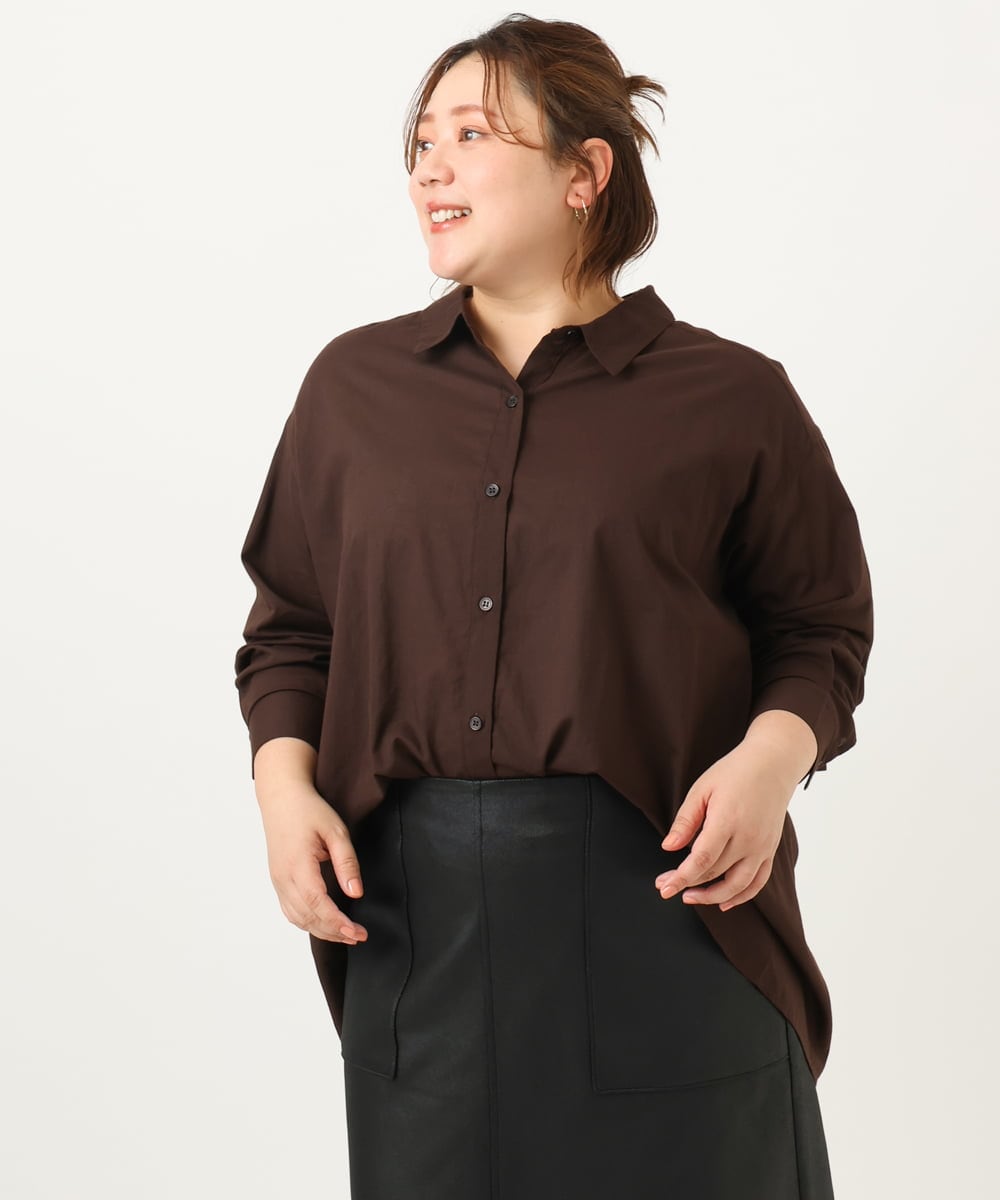 OLBJA01089 eur3(エウルキューブ) 【大きいサイズ】コットンシアーシャツ ダークブラウン(87)