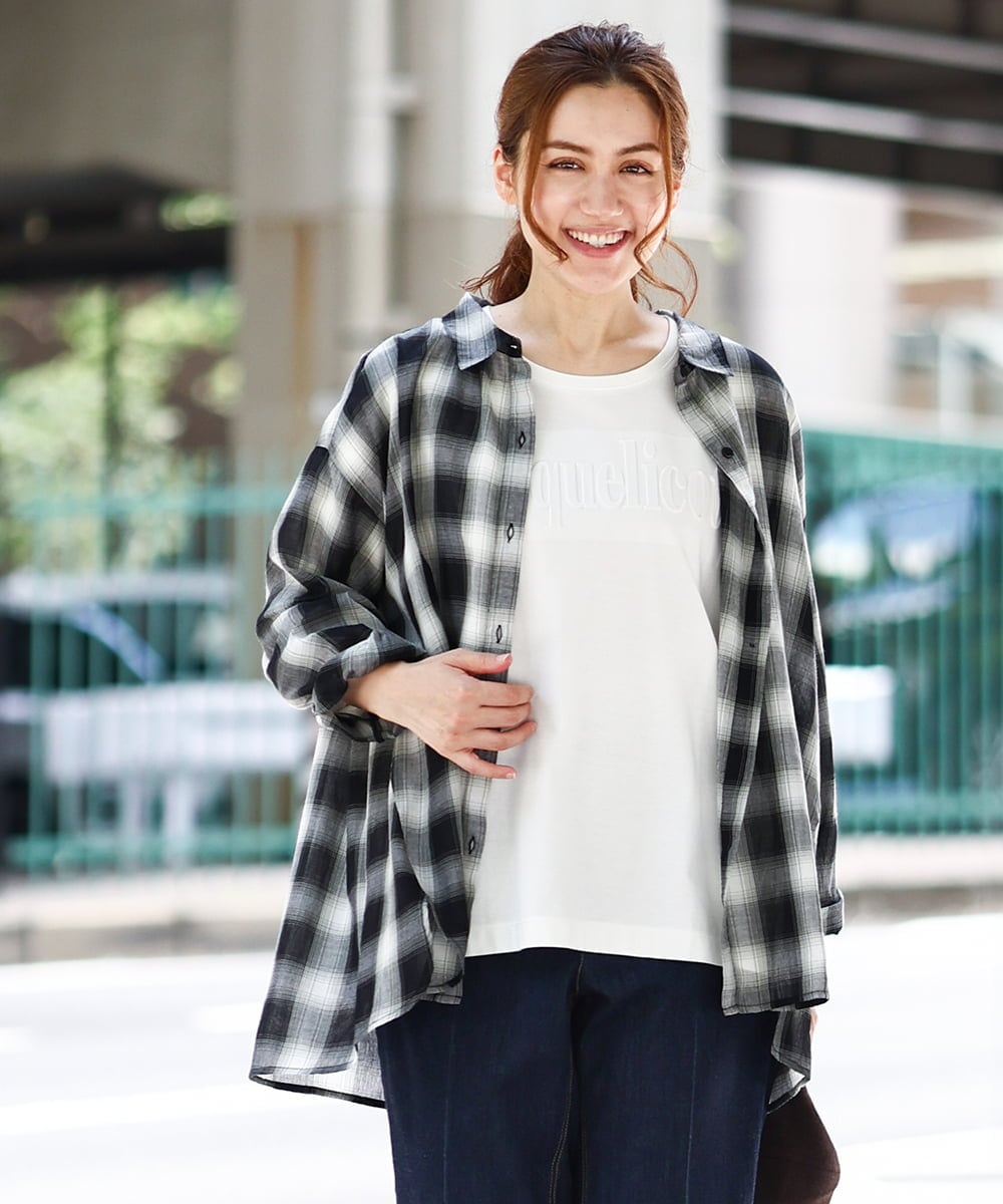 OLBJA01089 eur3(エウルキューブ) 【大きいサイズ】コットンシアーシャツ ブラック(94)