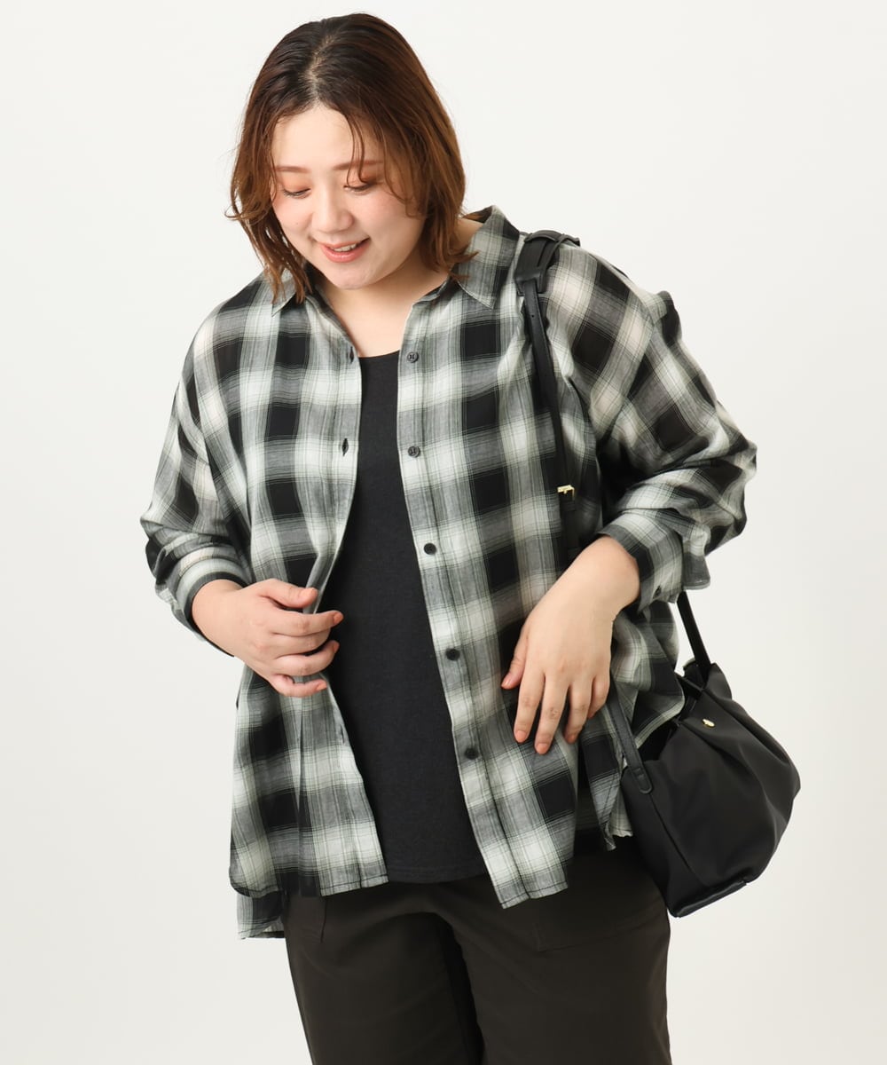 OLBJA01089 eur3(エウルキューブ) 【大きいサイズ】コットンシアーシャツ ブラック(94)