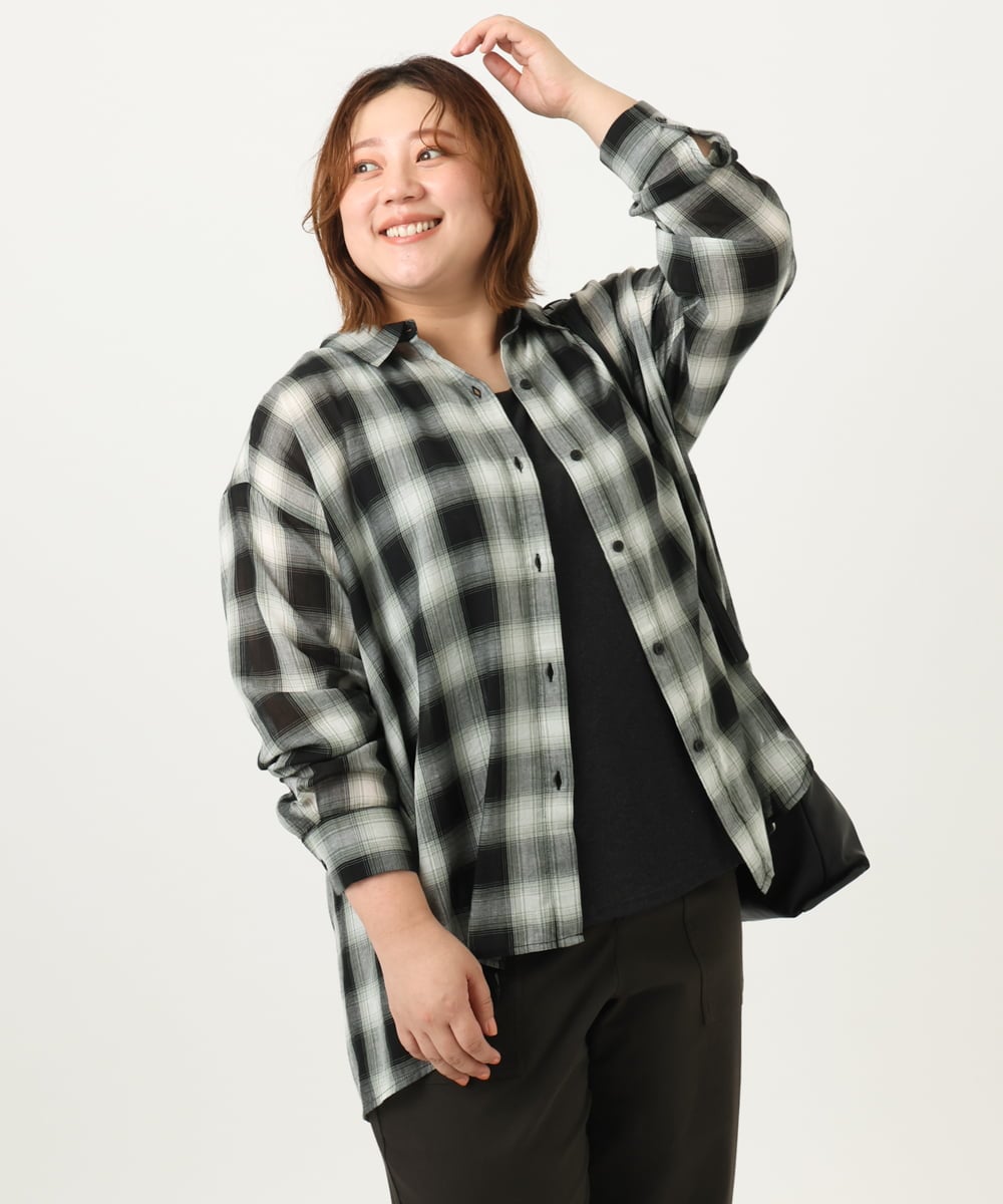 OLBJA01089 eur3(エウルキューブ) 【大きいサイズ】コットンシアーシャツ ブラック(94)