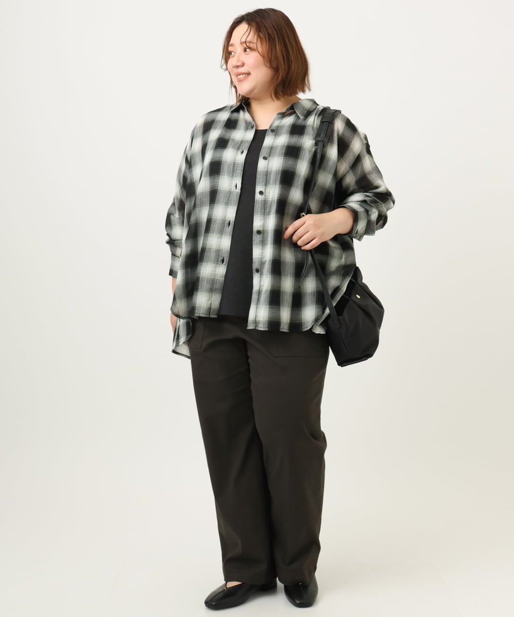 OLBJA01089 eur3(エウルキューブ) 【大きいサイズ】コットンシアーシャツ ブラック(94)