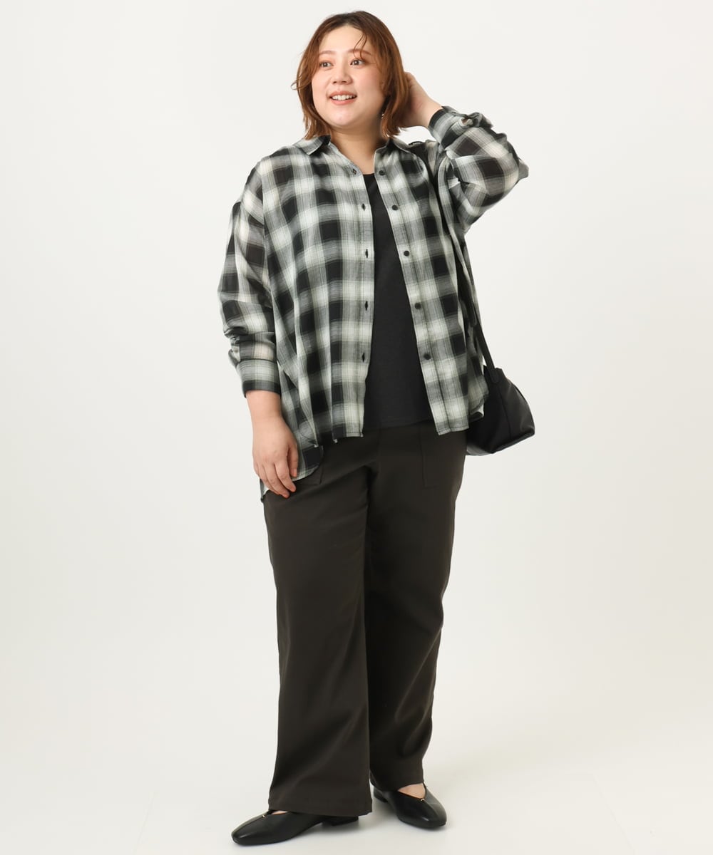 OLBJA01089 eur3(エウルキューブ) 【大きいサイズ】コットンシアーシャツ ブラック(94)