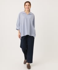 OLBJA02099 eur3(エウルキューブ) 【大きいサイズ】バックギャザーストライプシャツ ブルー(55)