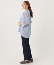 OLBJA02099 eur3(エウルキューブ) 【大きいサイズ】バックギャザーストライプシャツ ブルー(55)