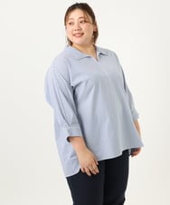 OLBJA02099 eur3(エウルキューブ) 【大きいサイズ】バックギャザーストライプシャツ ブルー(55)