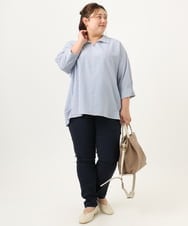 OLBJA02099 eur3(エウルキューブ) 【大きいサイズ】バックギャザーストライプシャツ ブルー(55)